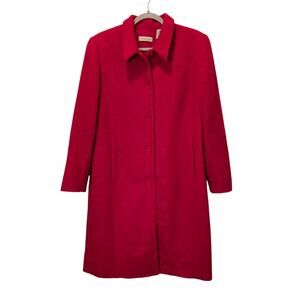 Vtg Amanda Smith Womens Sz 12 Red Mohair Angora Wool Classic Pea Coat Soft Fuzzy